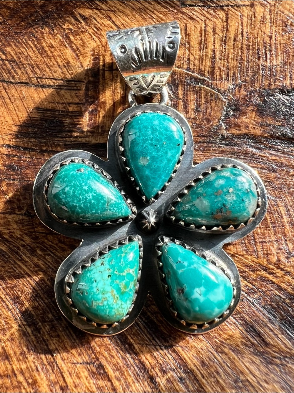 Five-Stone Kingman Turquoise Flower Sterling Silver Pendant